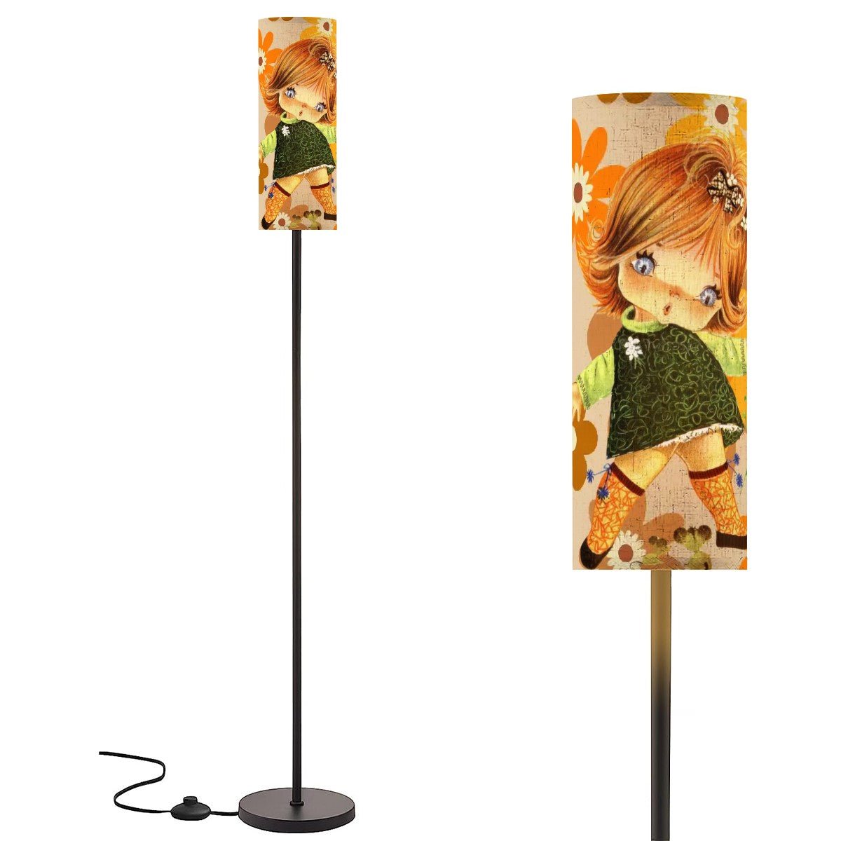 Vintage 70s Big Eyed Girl Floor Lamp, Retro Daisy Flower Power, Groovy ...