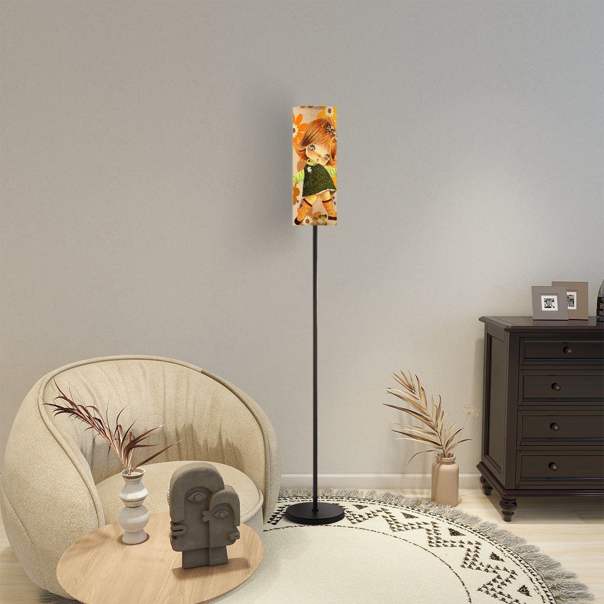 Kate McEnroe New York Vintage 70s Big Eyed Girl Floor Lamp, Retro Daisy Flower Power, Groovy Hippie Accent LightFloor LampsWyzwuDsjSj