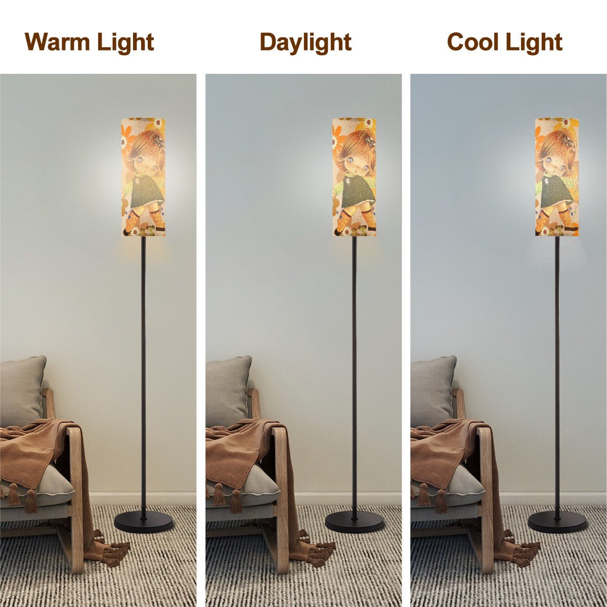 Kate McEnroe New York Vintage 70s Big Eyed Girl Floor Lamp, Retro Daisy Flower Power, Groovy Hippie Accent LightFloor LampsWyzwuDsjSj