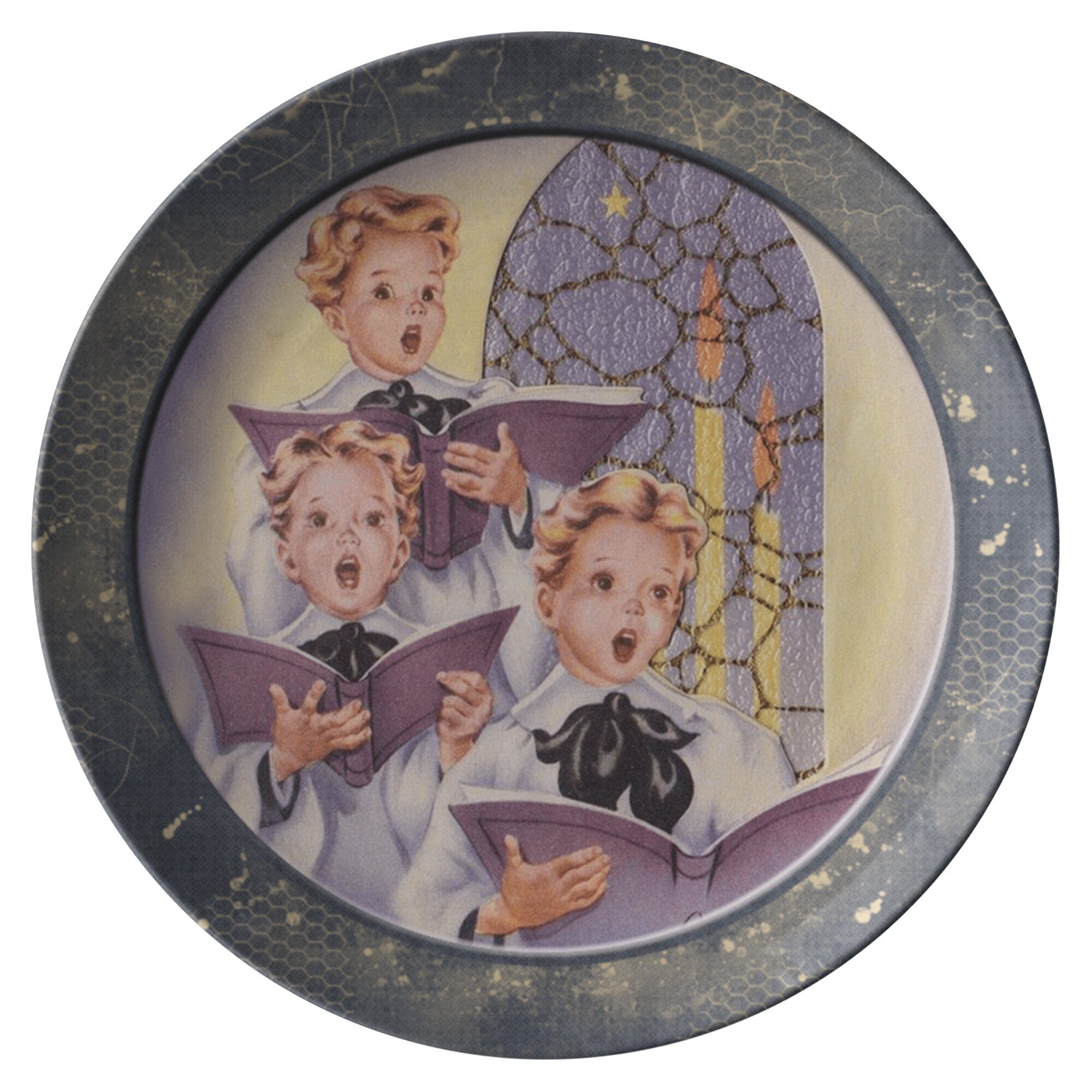 Kate McEnroe New York Vintage Blue Christmas Carolers Scene Dinner PlatePlates9820FOUR