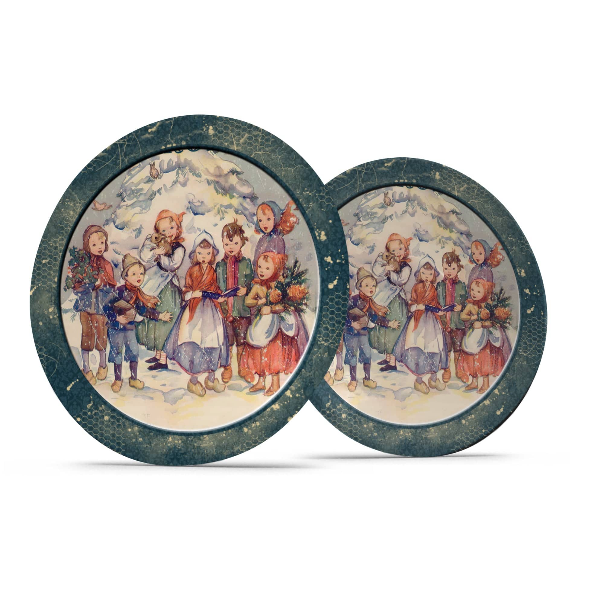 Kate McEnroe New York Vintage Blue Christmas Carolers Scene Dinner PlatePlates9820SINGLE