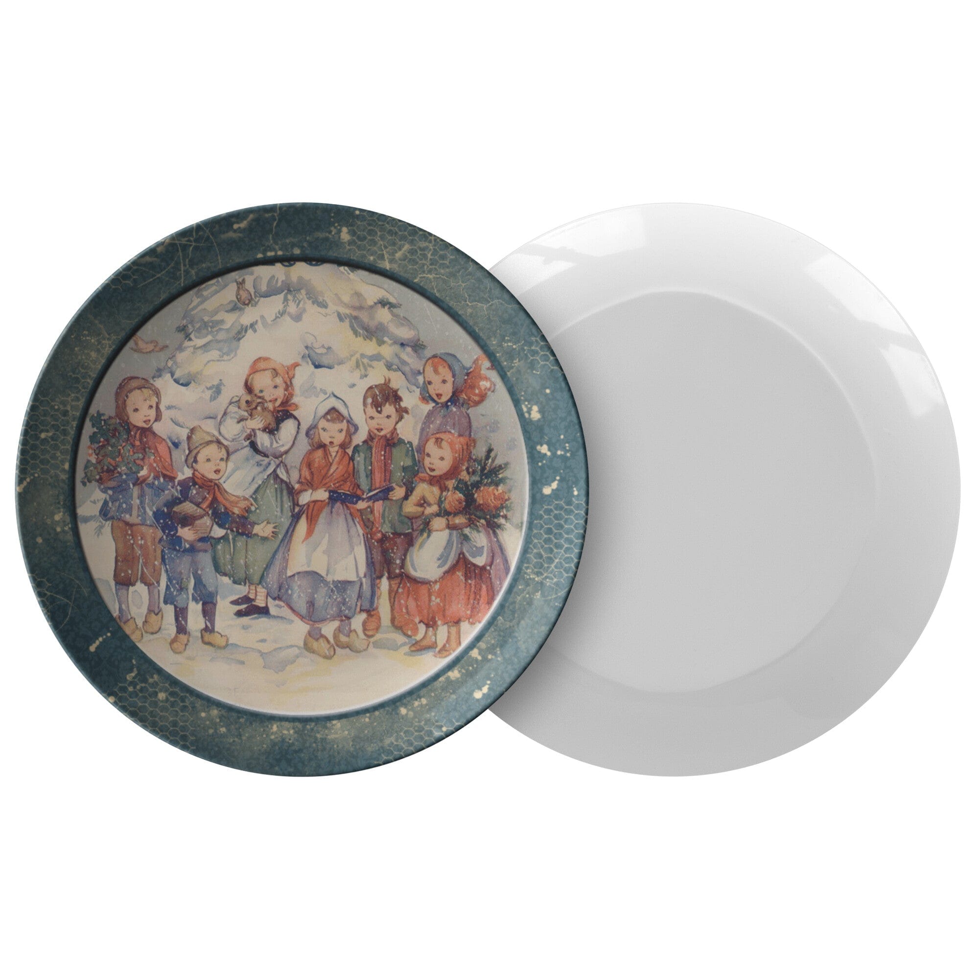 Kate McEnroe New York Vintage Blue Christmas Carolers Scene Dinner PlatePlates9820SINGLE