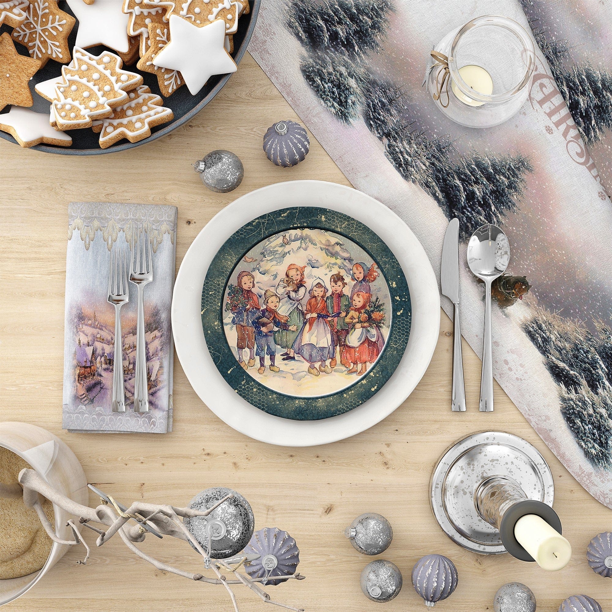 Kate McEnroe New York Vintage Blue Christmas Carolers Scene Dinner PlatePlates9820SINGLE