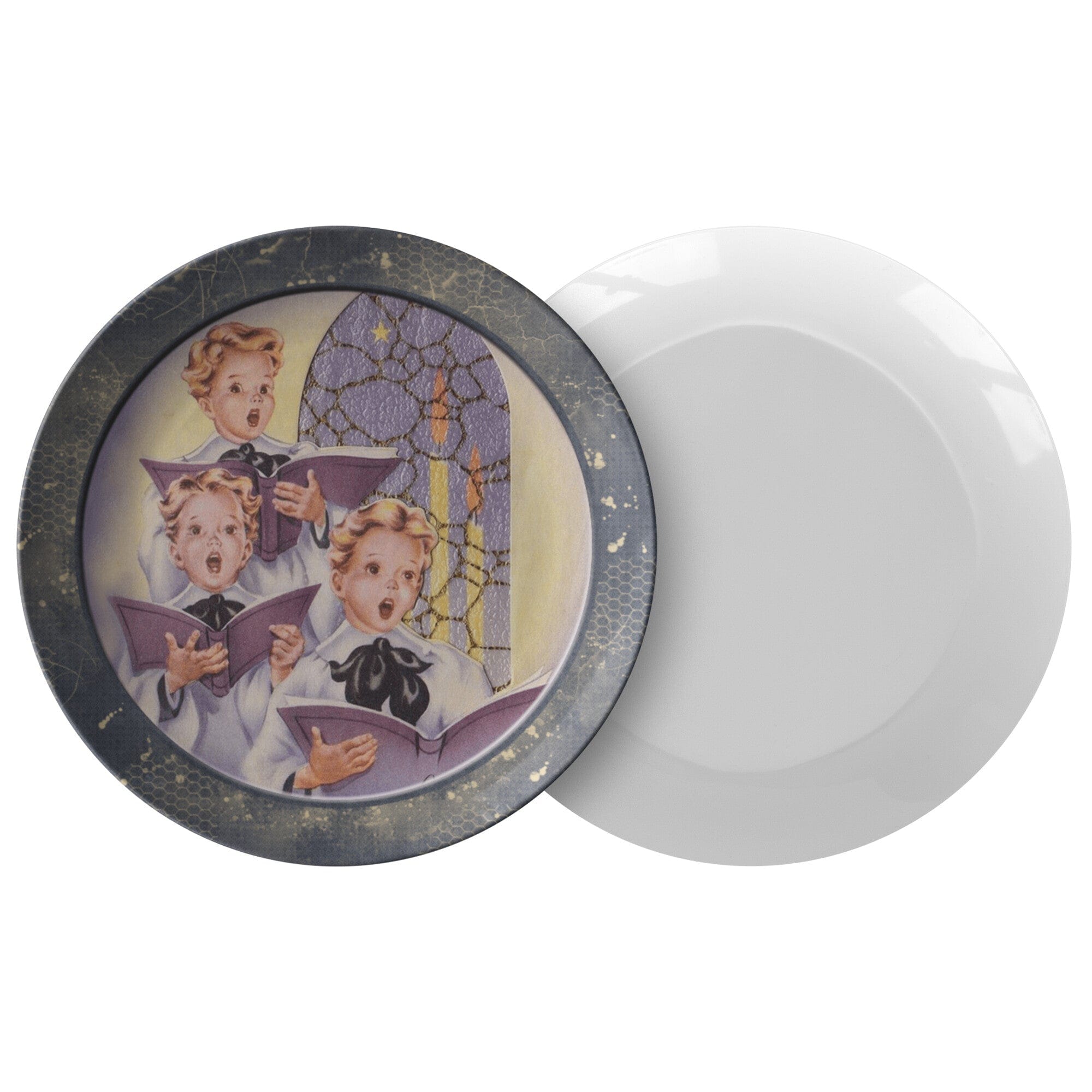 Kate McEnroe New York Vintage Blue Christmas Carolers Scene Dinner PlatePlates9820SINGLE