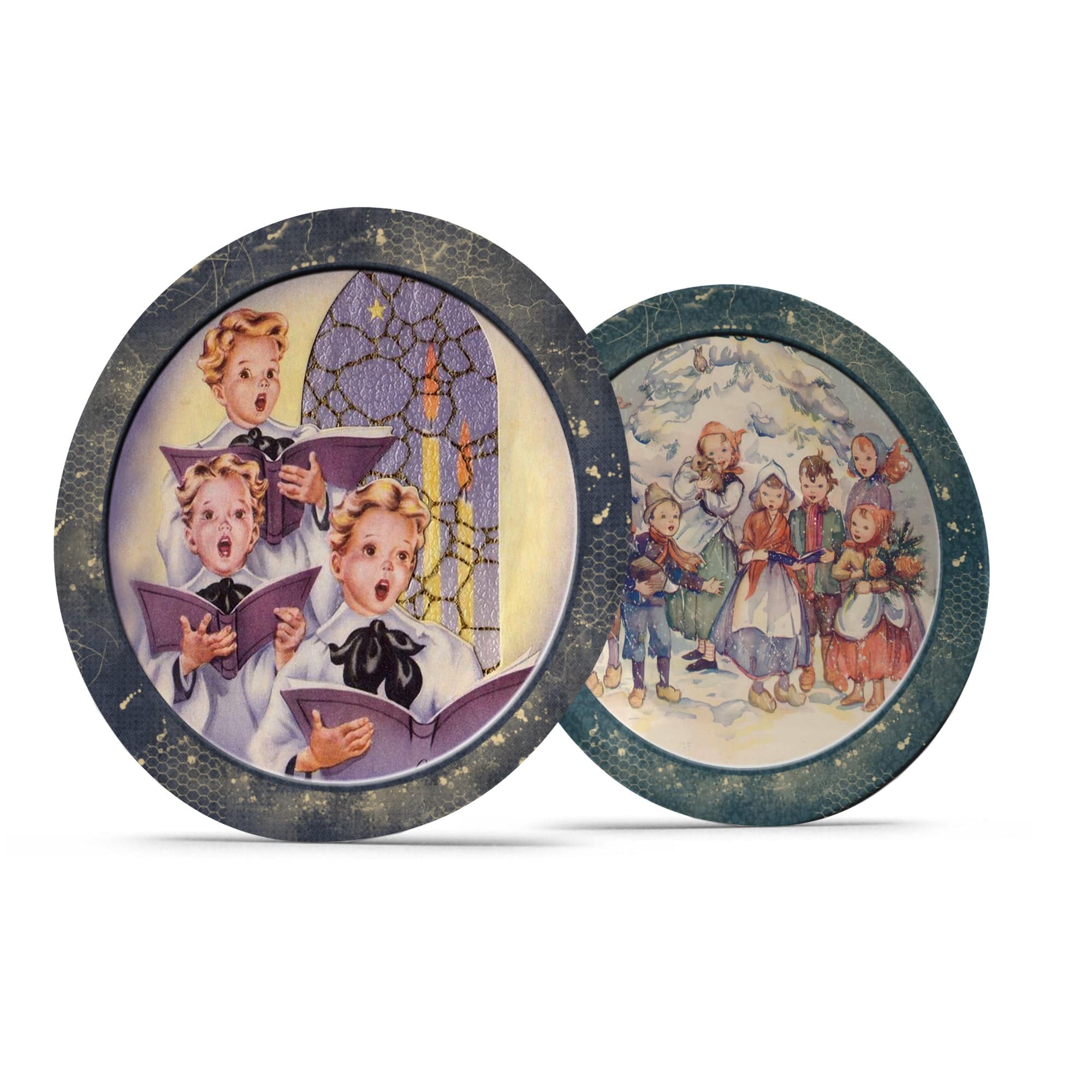 Kate McEnroe New York Vintage Blue Christmas Carolers Scene Dinner PlatePlates9820TWO