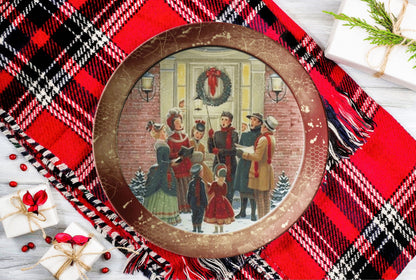 Kate McEnroe New York Vintage Brown Christmas Carolers Scene Dinner Plate Plates