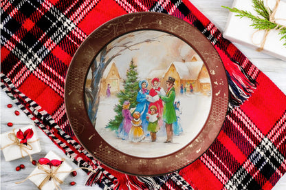 Kate McEnroe New York Vintage Brown Christmas Carolers Scene Dinner Plate Plates