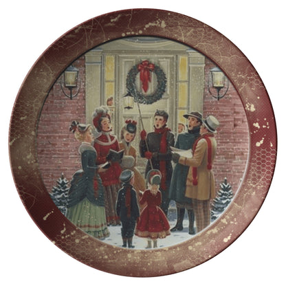 Kate McEnroe New York Vintage Brown Christmas Carolers Scene Dinner Plate Plates Set of Four 9820FOUR