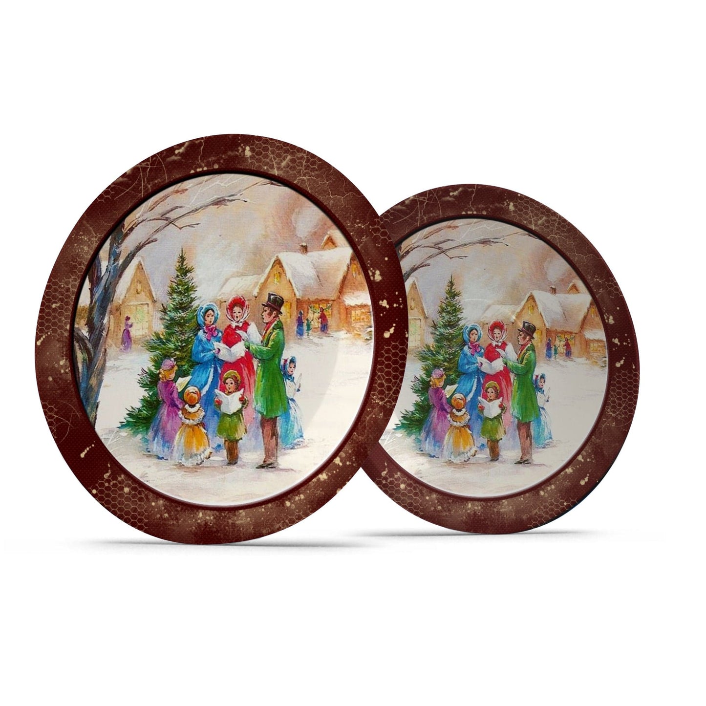 Kate McEnroe New York Vintage Brown Christmas Carolers Scene Dinner Plate Plates Set of Two 9820TWO