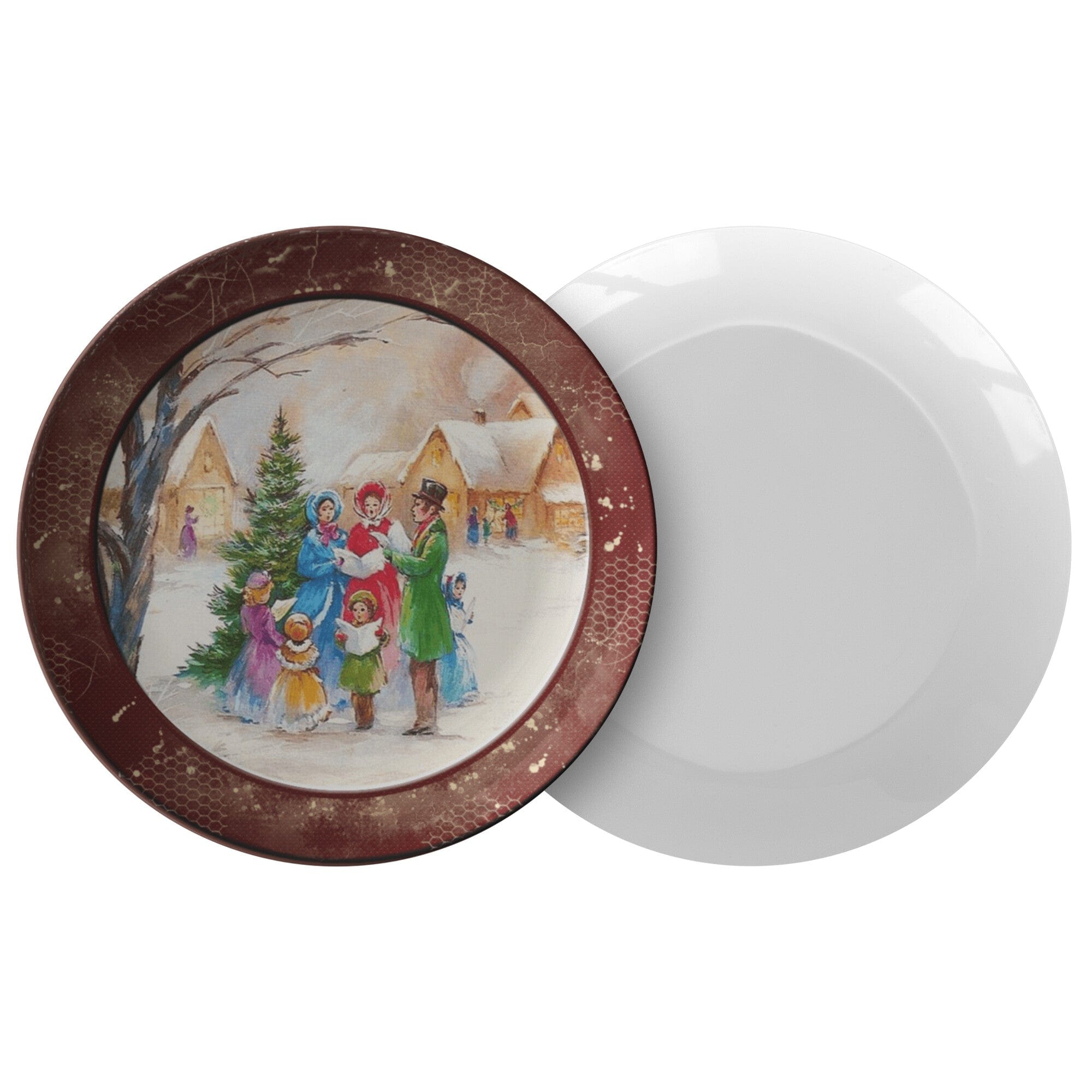 Kate McEnroe New York Vintage Brown Christmas Carolers Scene Dinner PlatePlates9820SINGLE