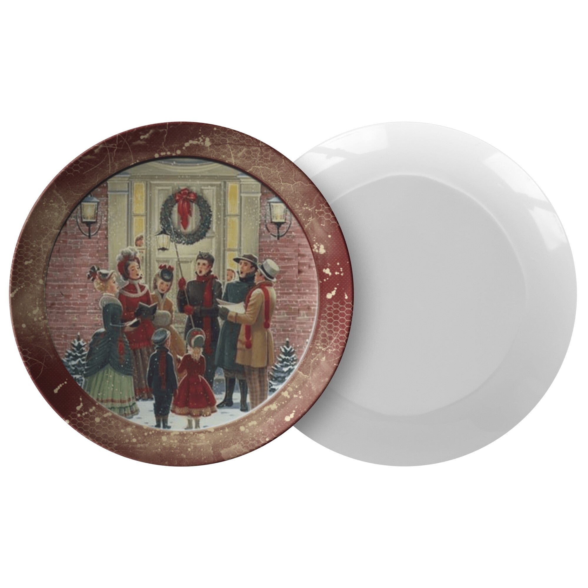 Kate McEnroe New York Vintage Brown Christmas Carolers Scene Dinner PlatePlates9820SINGLE