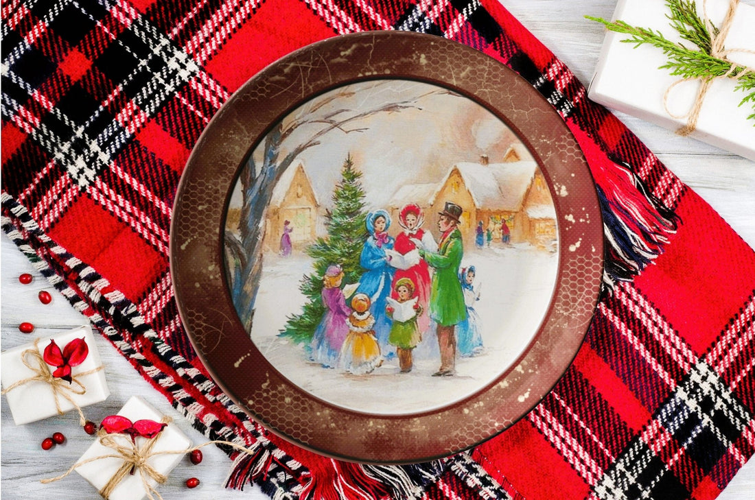 Kate McEnroe New York Vintage Brown Christmas Carolers Scene Dinner PlatePlates9820SINGLE