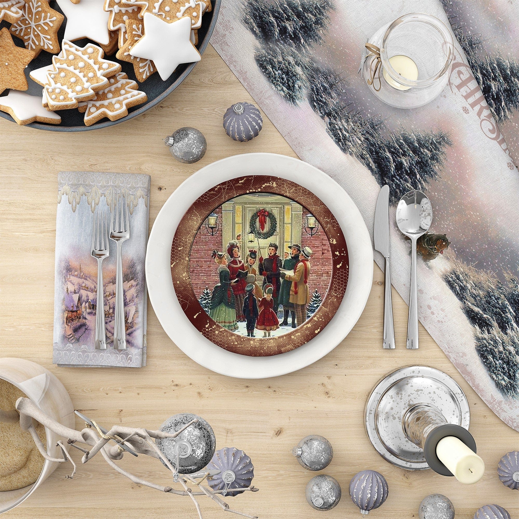Kate McEnroe New York Vintage Brown Christmas Carolers Scene Dinner PlatePlates9820SINGLE