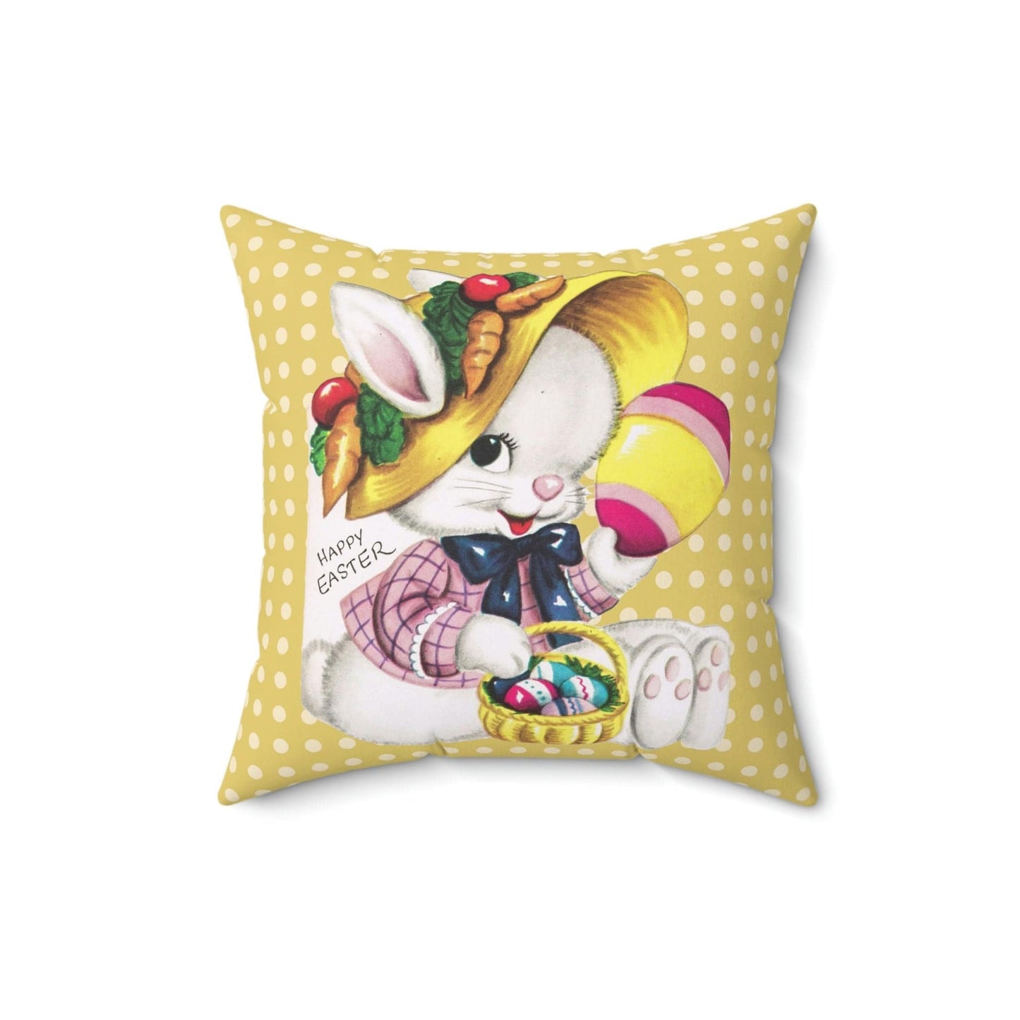 Kate McEnroe New York Vintage Bunny Rabbit Easter Card Inspired Throw Pillow Cover Throw Pillow Covers 16" × 16" 23977371707192860292