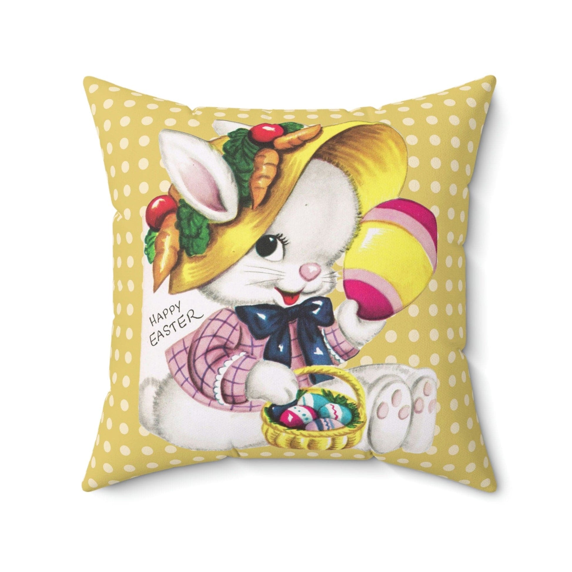 Kate McEnroe New York Vintage Bunny Rabbit Easter Card Inspired Throw Pillow Cover Throw Pillow Covers 18" × 18" 19948925561036505831