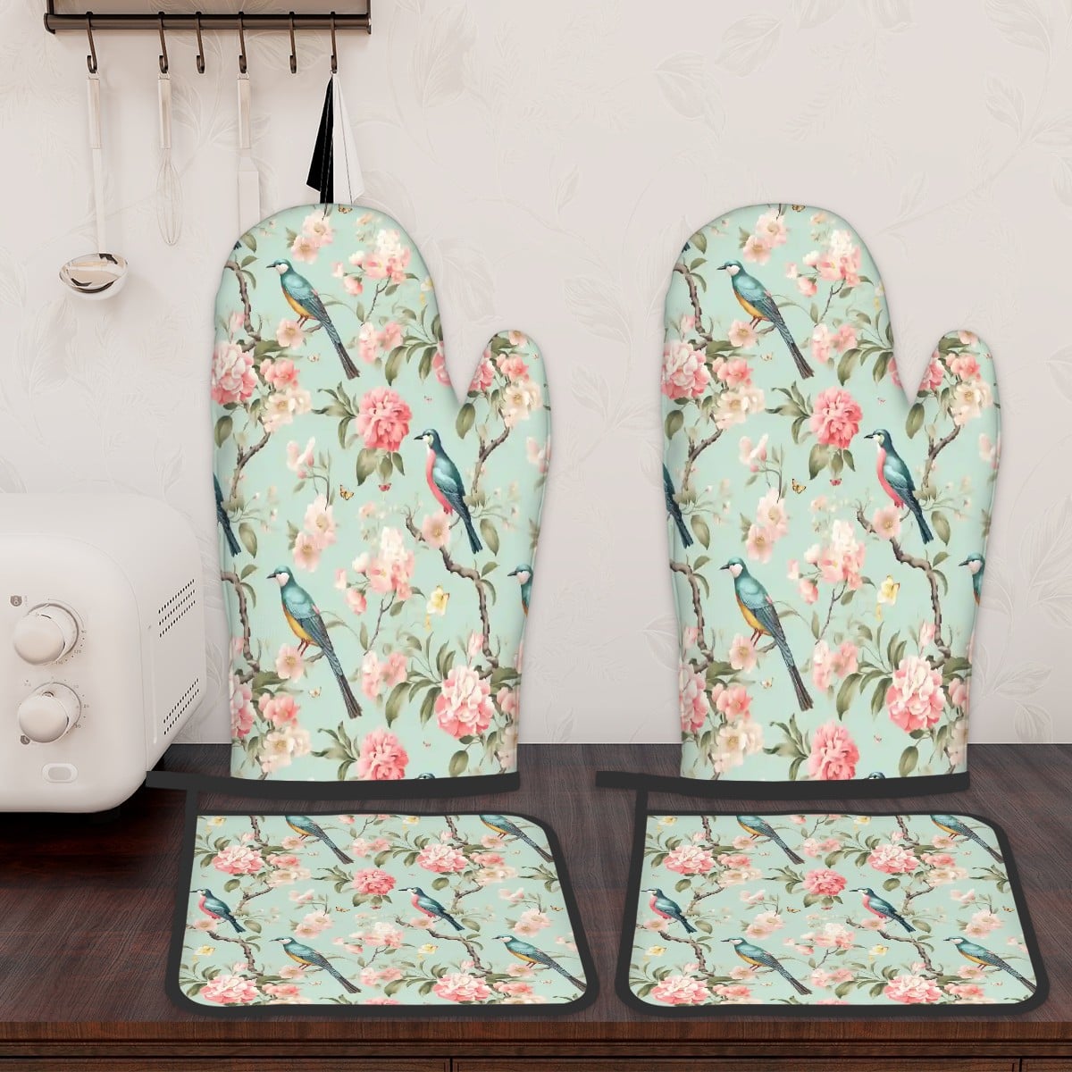 Kate McEnroe New York Vintage Chinoiserie Bird and Peony Mitts and Pot Holders SetOven Mitts &amp; Pot Holder SetqlNQEw7dia