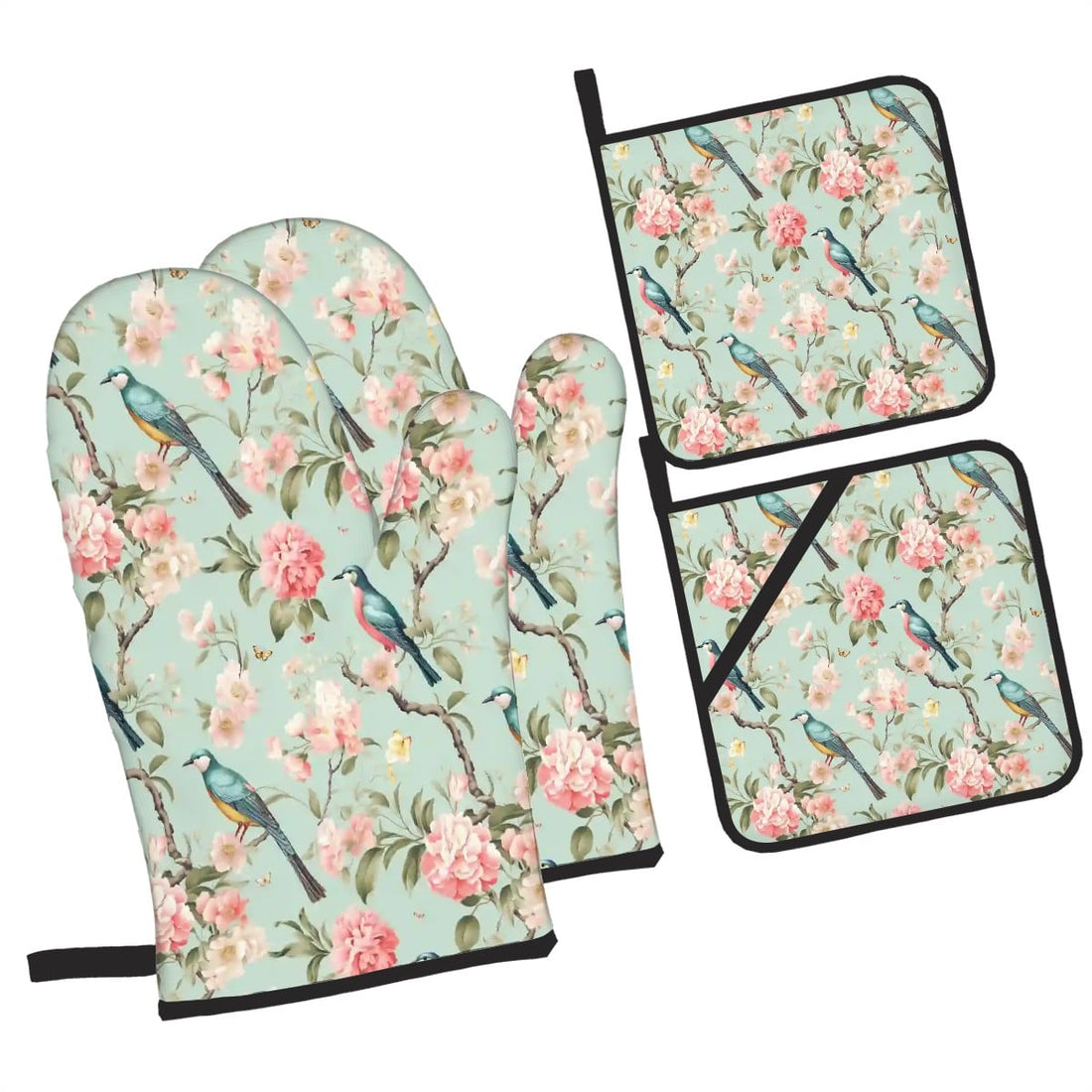 Kate McEnroe New York Vintage Chinoiserie Bird and Peony Mitts and Pot Holders SetOven Mitts &amp; Pot Holder SetqlNQEw7dia