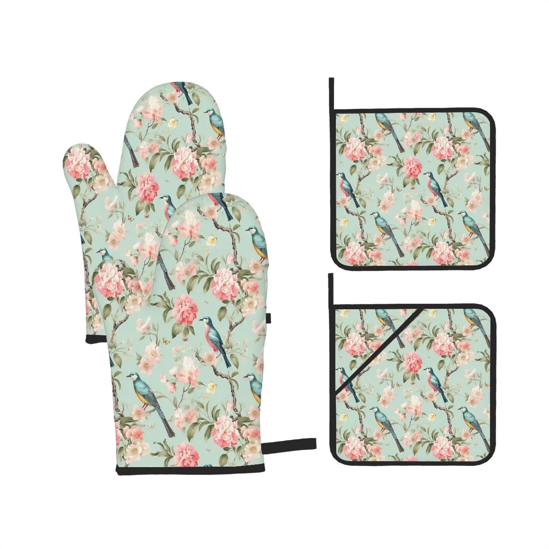 Kate McEnroe New York Vintage Chinoiserie Bird and Peony Mitts and Pot Holders SetOven Mitts &amp; Pot Holder SetqlNQEw7dia