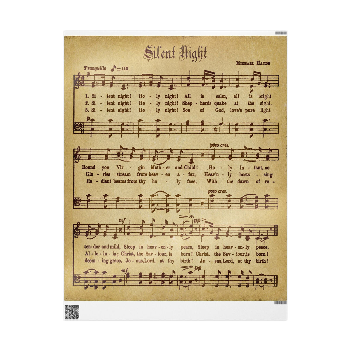 Kate McEnroe New York Vintage Christmas Carol Silent Night Sheet Music Gift WrapWrapping Paper11564406066674340218