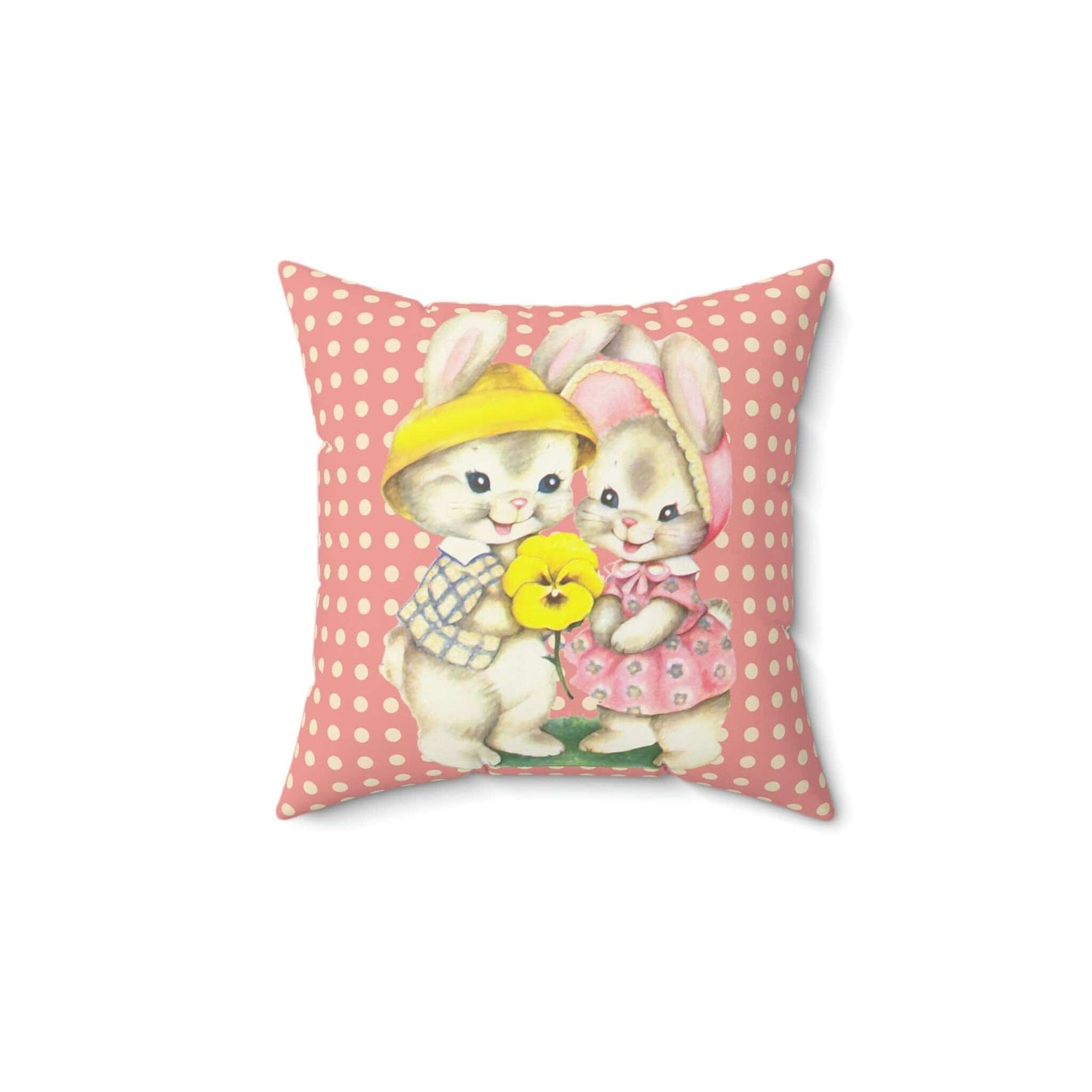 Kate McEnroe New York Vintage Easter Bunny Rabbits Throw Pillow Cover Throw Pillow Covers 16&quot; × 16&quot; 87719611068648803451