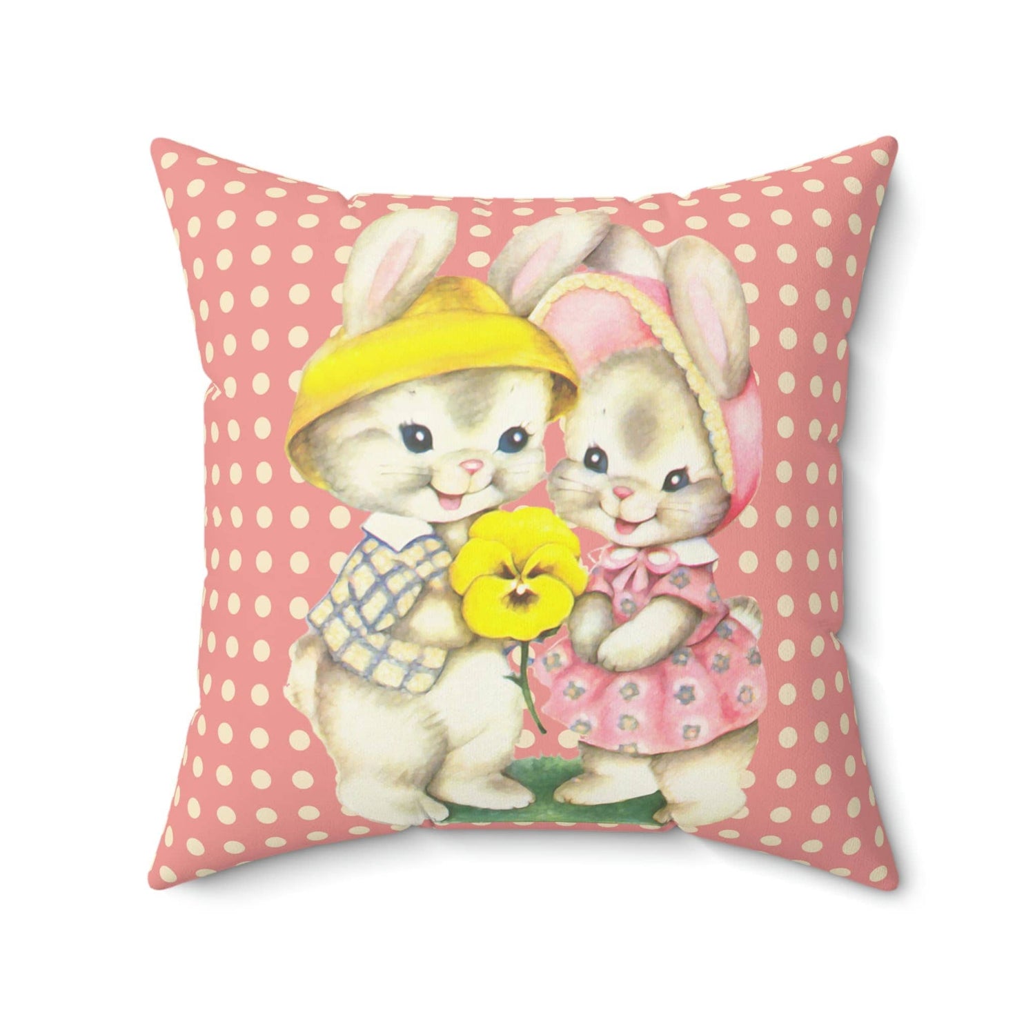 Kate McEnroe New York Vintage Easter Bunny Rabbits Throw Pillow Cover Throw Pillow Covers 18&quot; × 18&quot; 30440456839836924329