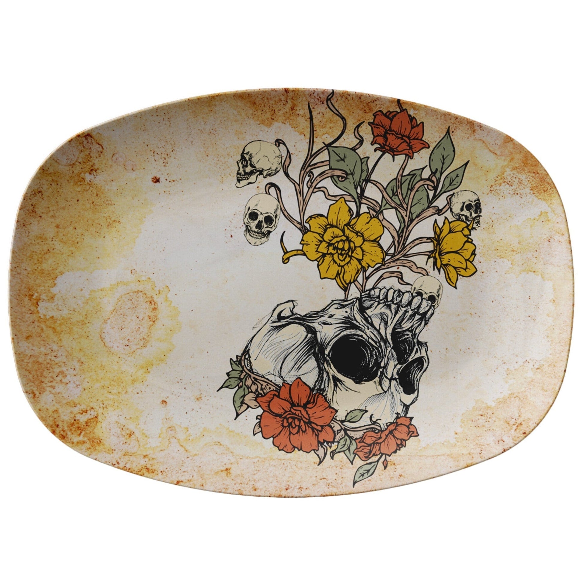 Kate McEnroe New York Vintage Floral Skull Skeleton Halloween Grilling Platter Serving Platters 9727