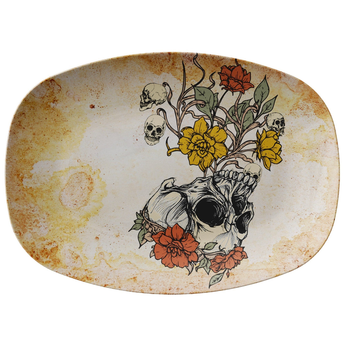 Kate McEnroe New York Vintage Floral Skull Skeleton Halloween Grilling PlatterServing Platters9727