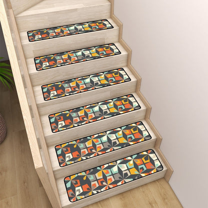 Kate McEnroe New York Vintage Geometric Abstract Floral Non - Slip Stair Tread, Mid Century Modern MatStair TreadsxHq6908qzk