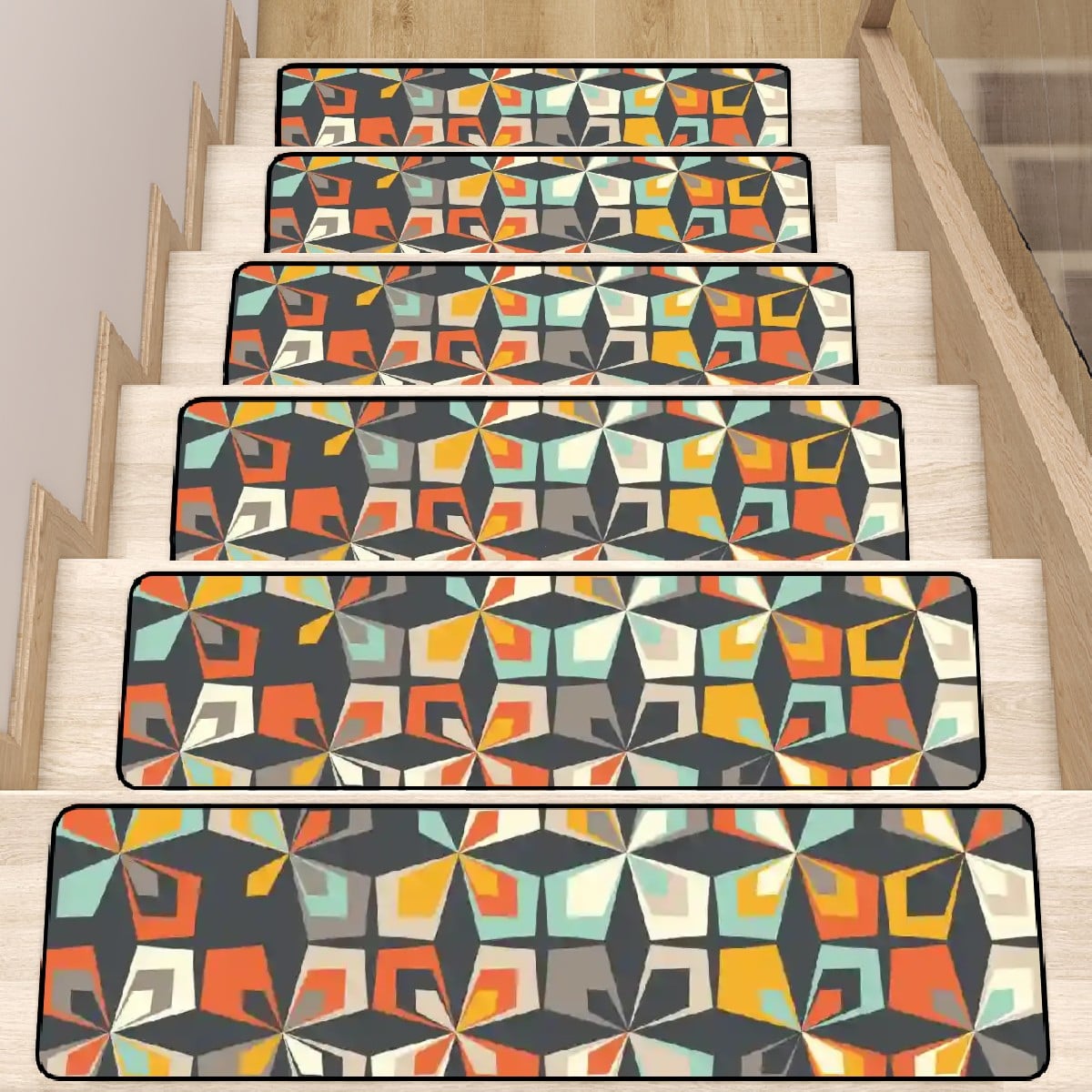 Kate McEnroe New York Vintage Geometric Abstract Floral Non - Slip Stair Tread, Mid Century Modern MatStair TreadsxHq6908qzk
