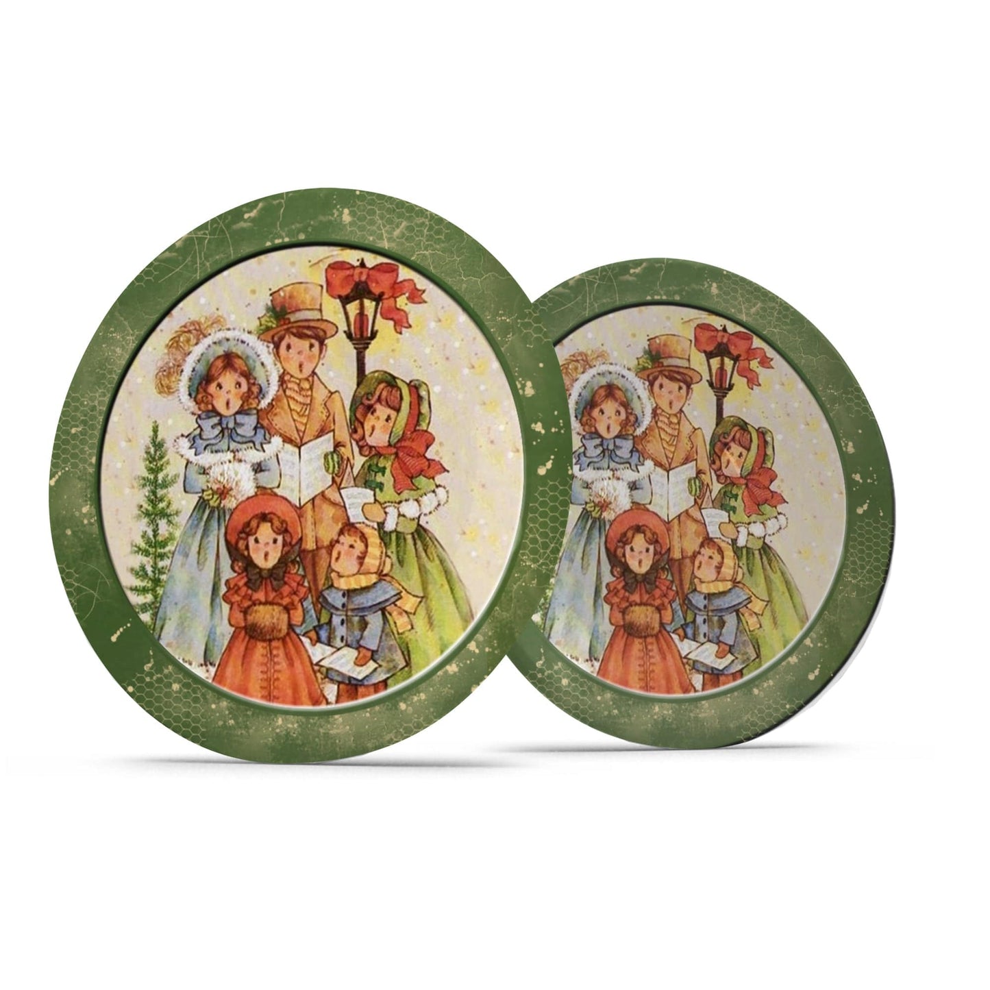 Kate McEnroe New York Vintage Green Christmas Carolers Scene Dinner Plate Plates Set of Two 9820TWO