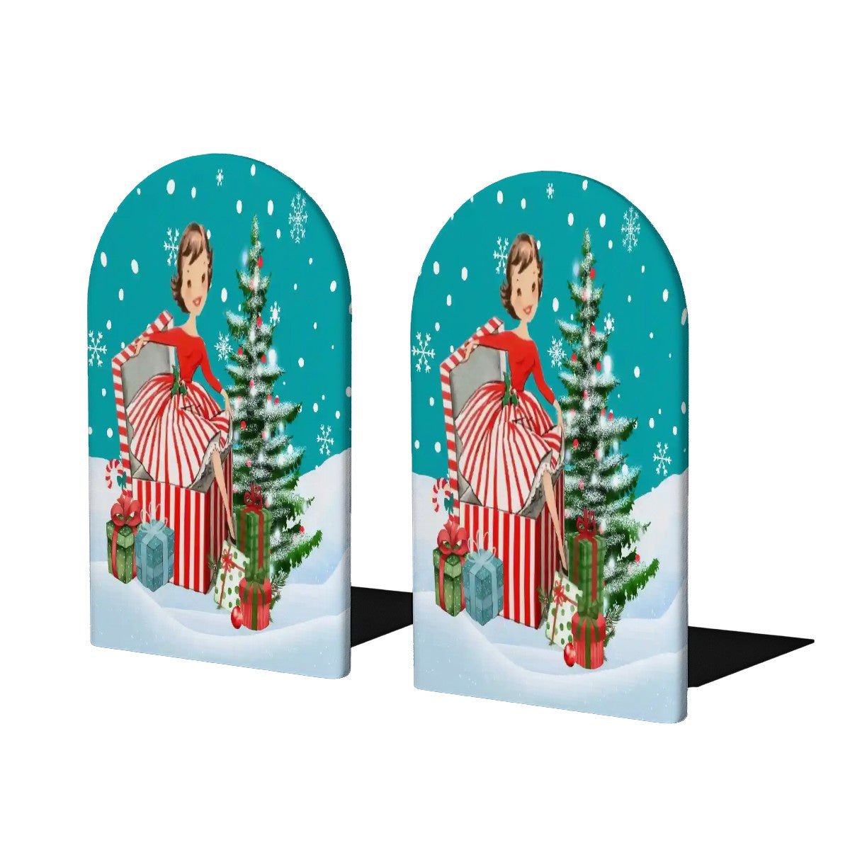 Kate McEnroe New York Vintage Kitsch Christmas Bookends 1950s Holiday Card Art RetroBookendsmAlpbPMHsBG