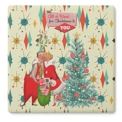 Kate McEnroe New York Vintage Kitsch Christmas Coasters, Mid Century Modern Holiday Soapstone Drink Set, Retro 50s Festive BarwareCoasters7021
