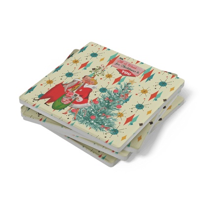 Kate McEnroe New York Vintage Kitsch Christmas Coasters, Mid Century Modern Holiday Soapstone Drink Set, Retro 50s Festive BarwareCoasters7021
