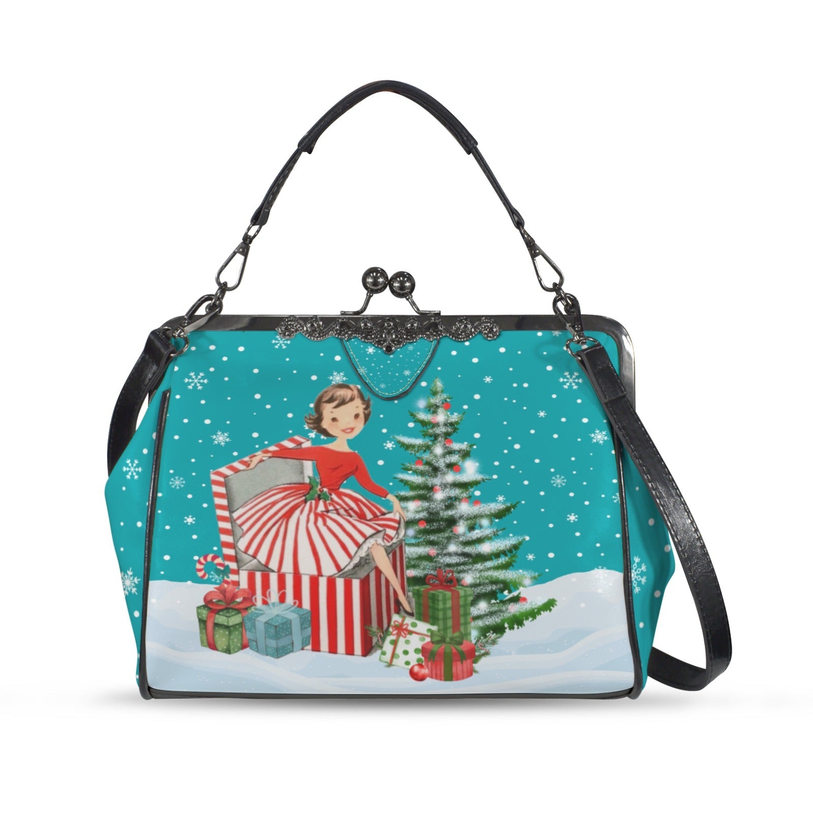 Kate McEnroe New York Vintage Kitsch Christmas Kisslock Purse, Retro Holiday Handbag, Mid Century Modern Winter BagCrossbody BagsD3197071