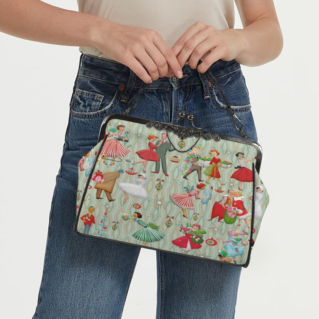 Kate McEnroe New York Vintage Kitsch Christmas Mid Century Modern 1950s Retro Kisslock BagCrossbody BagsD3194578