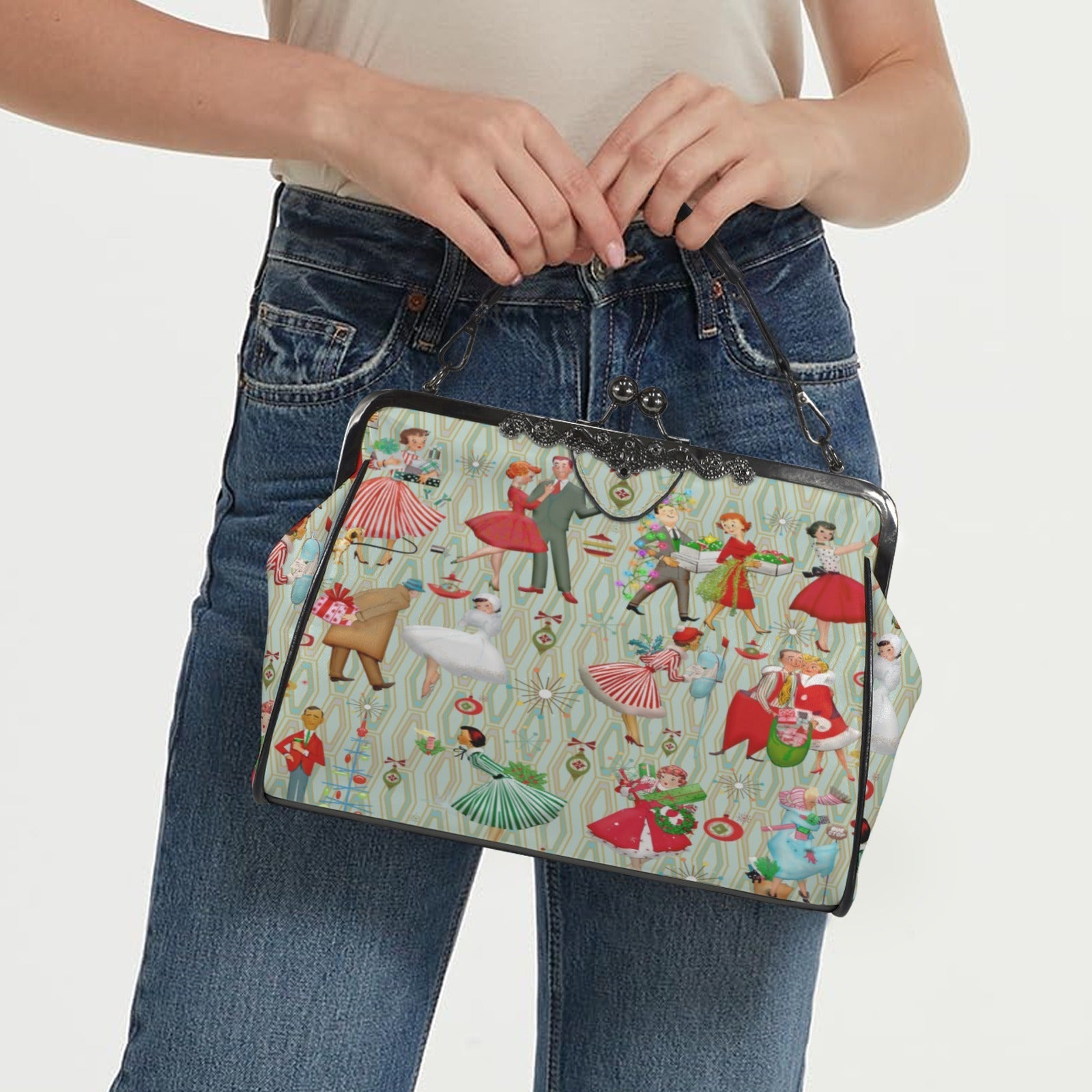 Kate McEnroe New York Vintage Kitsch Christmas Mid Century Modern 1950s Retro Kisslock BagCrossbody BagsD3194578