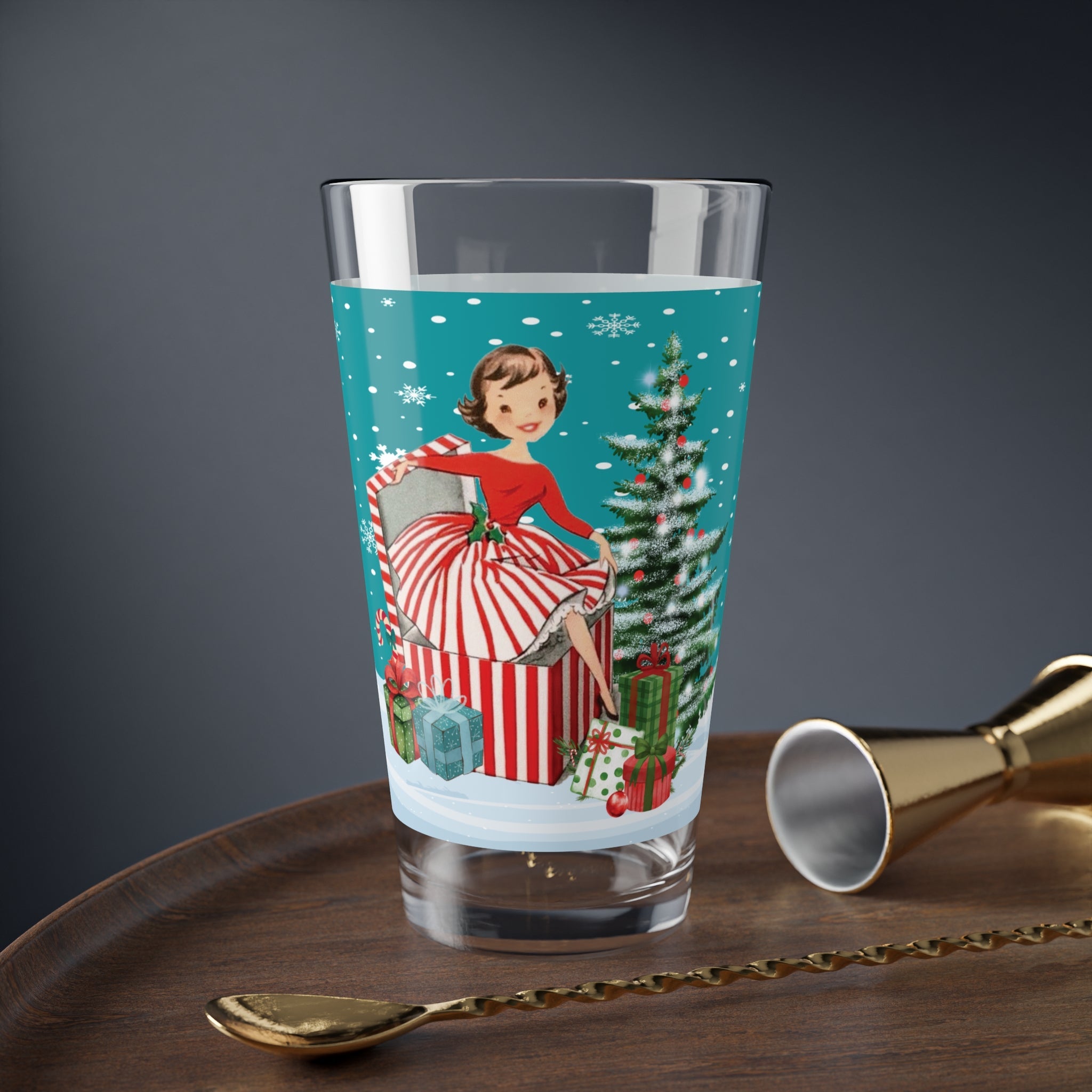 Kate McEnroe New York Vintage Kitsch Christmas Pint Glass Mid Century Holiday Retro Barware TumblerPint Glasses28712821538417902395