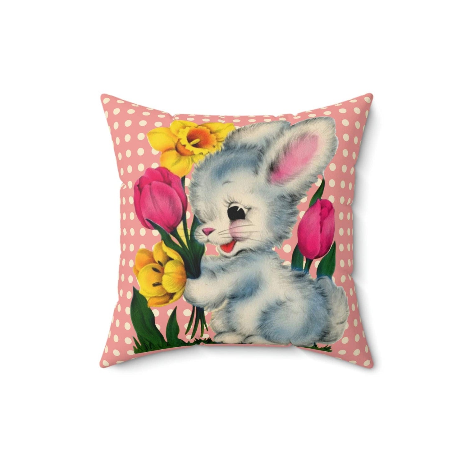 Kate McEnroe New York Vintage Kitschy Easter Bunny Throw Pillow Cover Throw Pillow Covers 16&quot; × 16&quot; 30172568275202466423
