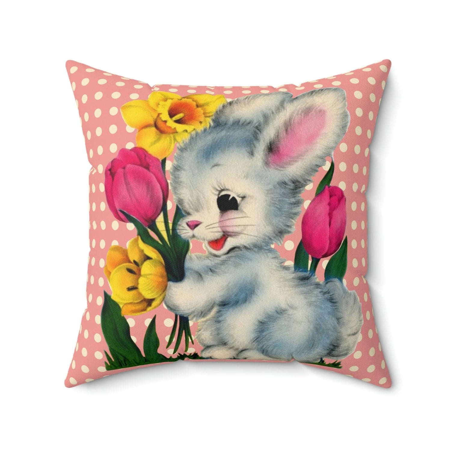 Kate McEnroe New York Vintage Kitschy Easter Bunny Throw Pillow Cover Throw Pillow Covers 18&quot; × 18&quot; 20713802577689554477