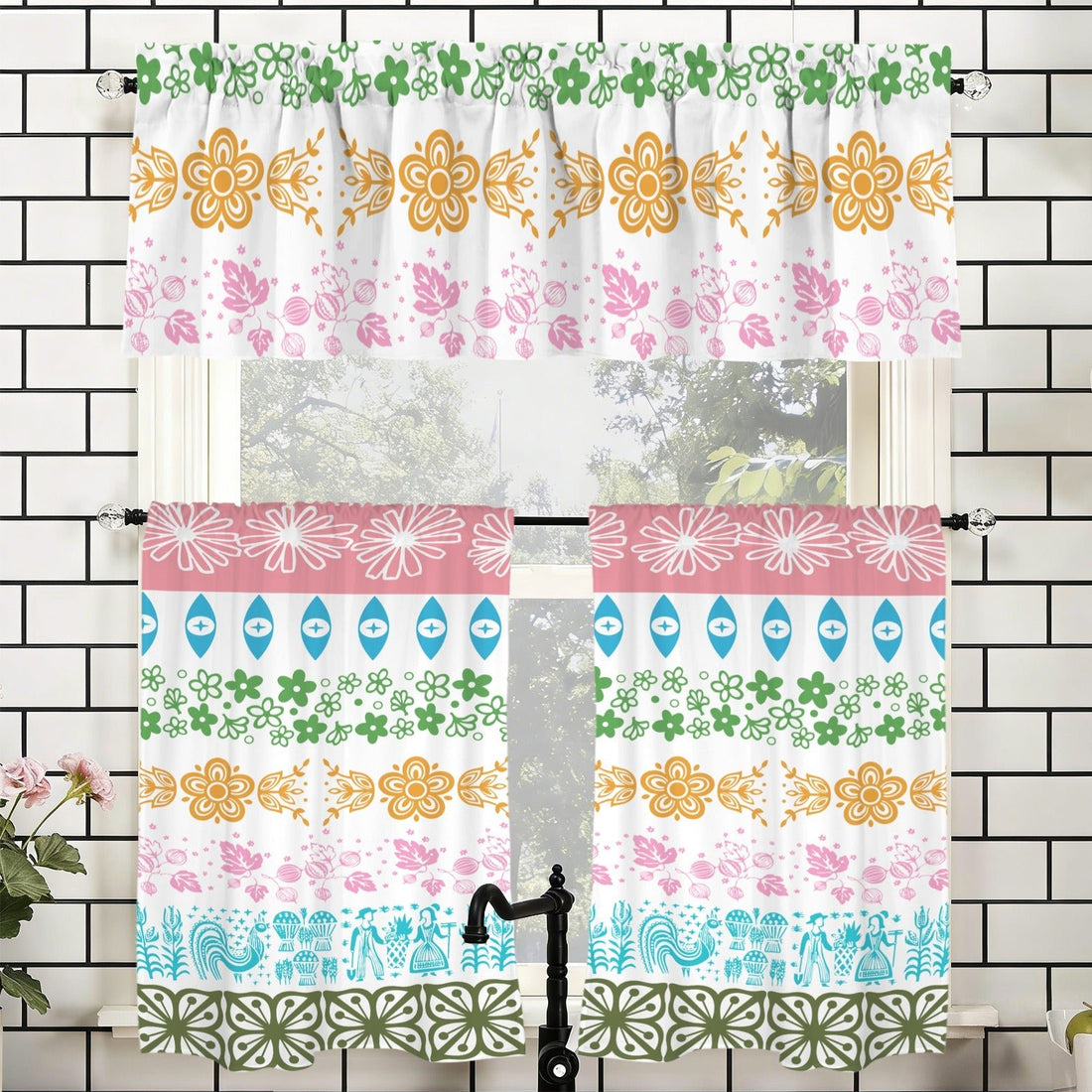 Kate McEnroe New York Vintage Pyrex Medley Kitchen Curtains, 3 Piece Tier and Valance SetValancesD3376707
