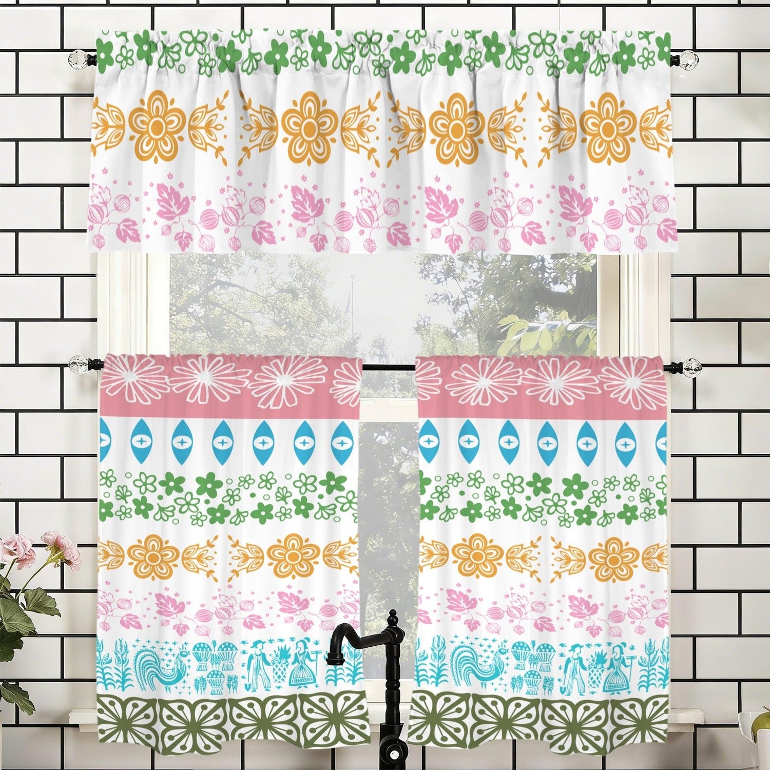 Kate McEnroe New York Vintage Pyrex Medley Kitchen Curtains, 3 Piece Tier and Valance SetValancesD3376707