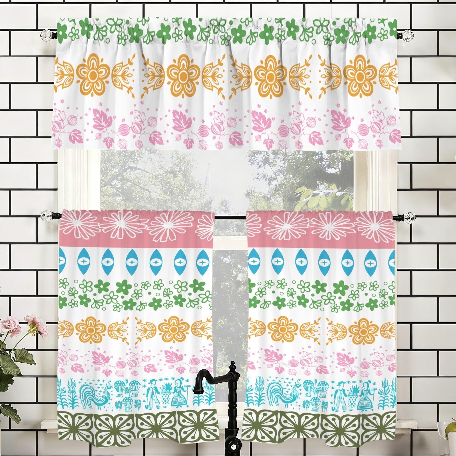 Kate McEnroe New York Vintage Pyrex Medley Kitchen Curtains, 3 Piece Tier and Valance SetValancesD3376707