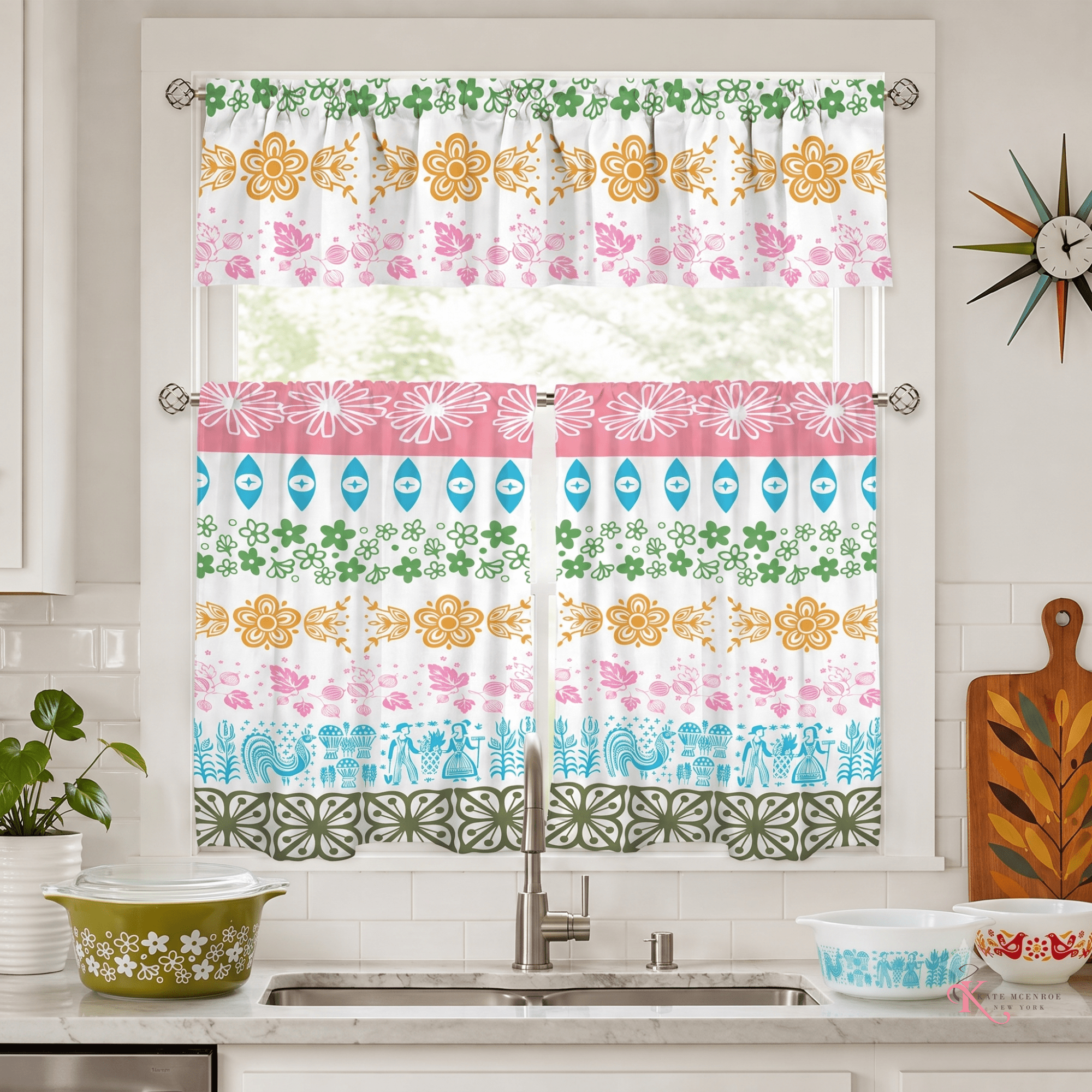 Kate McEnroe New York Vintage Pyrex Medley Kitchen Curtains, 3 Piece Tier and Valance SetValancesD3376707