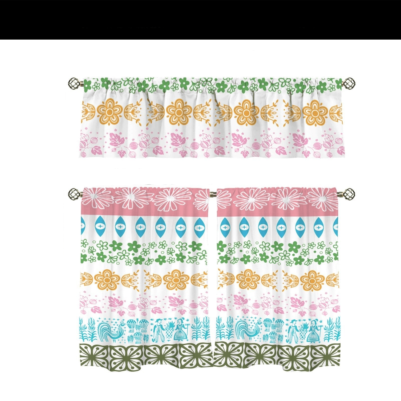 Kate McEnroe New York Vintage Pyrex Medley Kitchen Curtains, 3 Piece Tier and Valance SetValancesD3376707
