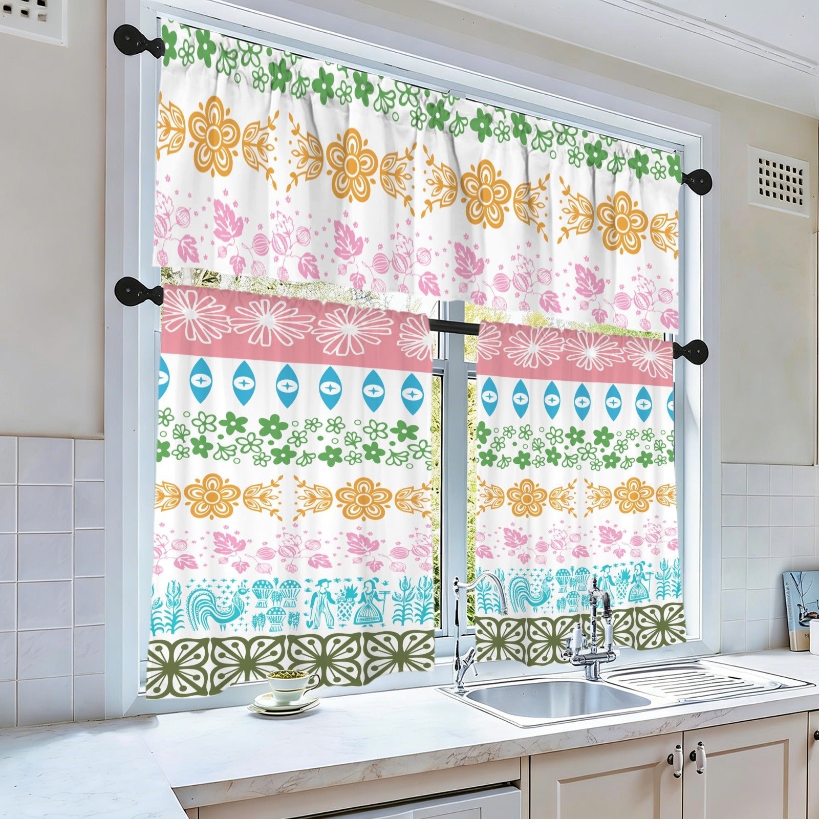 Kate McEnroe New York Vintage Pyrex Medley Kitchen Curtains, 3 Piece Tier and Valance SetValancesD3376707