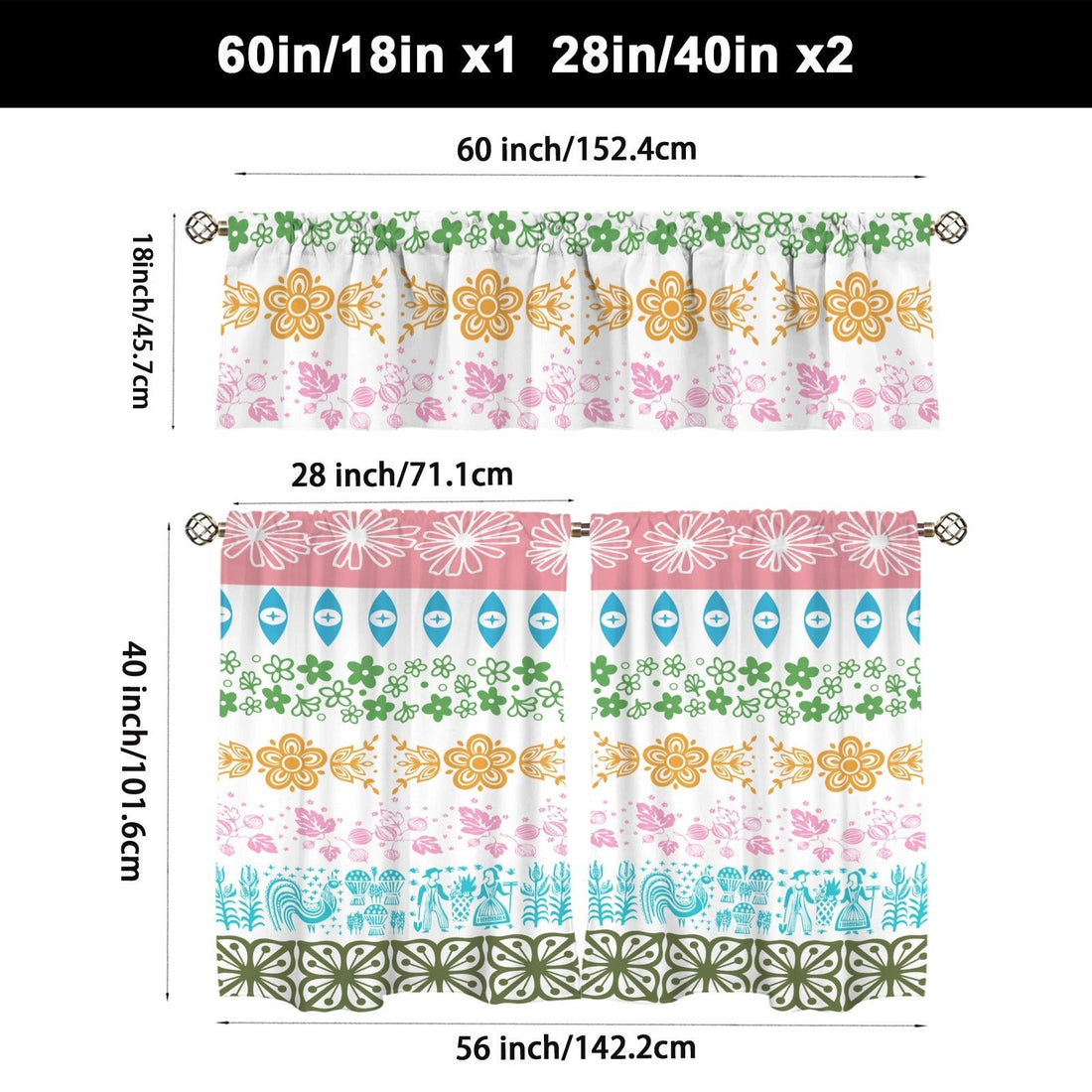 Kate McEnroe New York Vintage Pyrex Medley Kitchen Curtains, 3 Piece Tier and Valance SetValancesD3376707