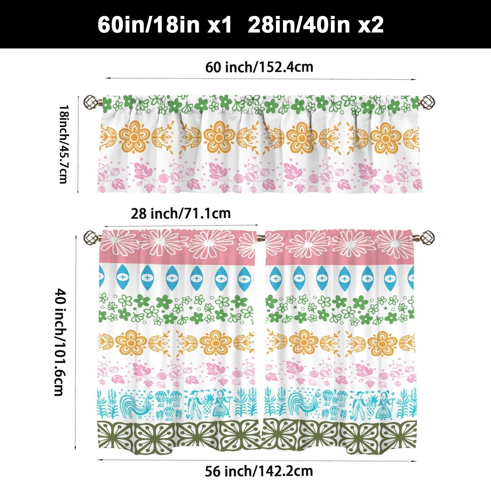 Kate McEnroe New York Vintage Pyrex Medley Kitchen Curtains, 3 Piece Tier and Valance SetValancesD3376707