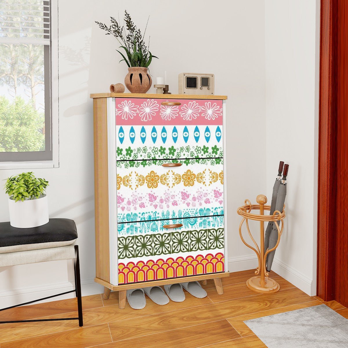 Kate McEnroe New York Vintage Pyrex Mid Century Modern Shoe Cabinet, Retro 50s MCM Kitchenware Inspired Accent FurnitureShoe StoragevjZ7T6n247