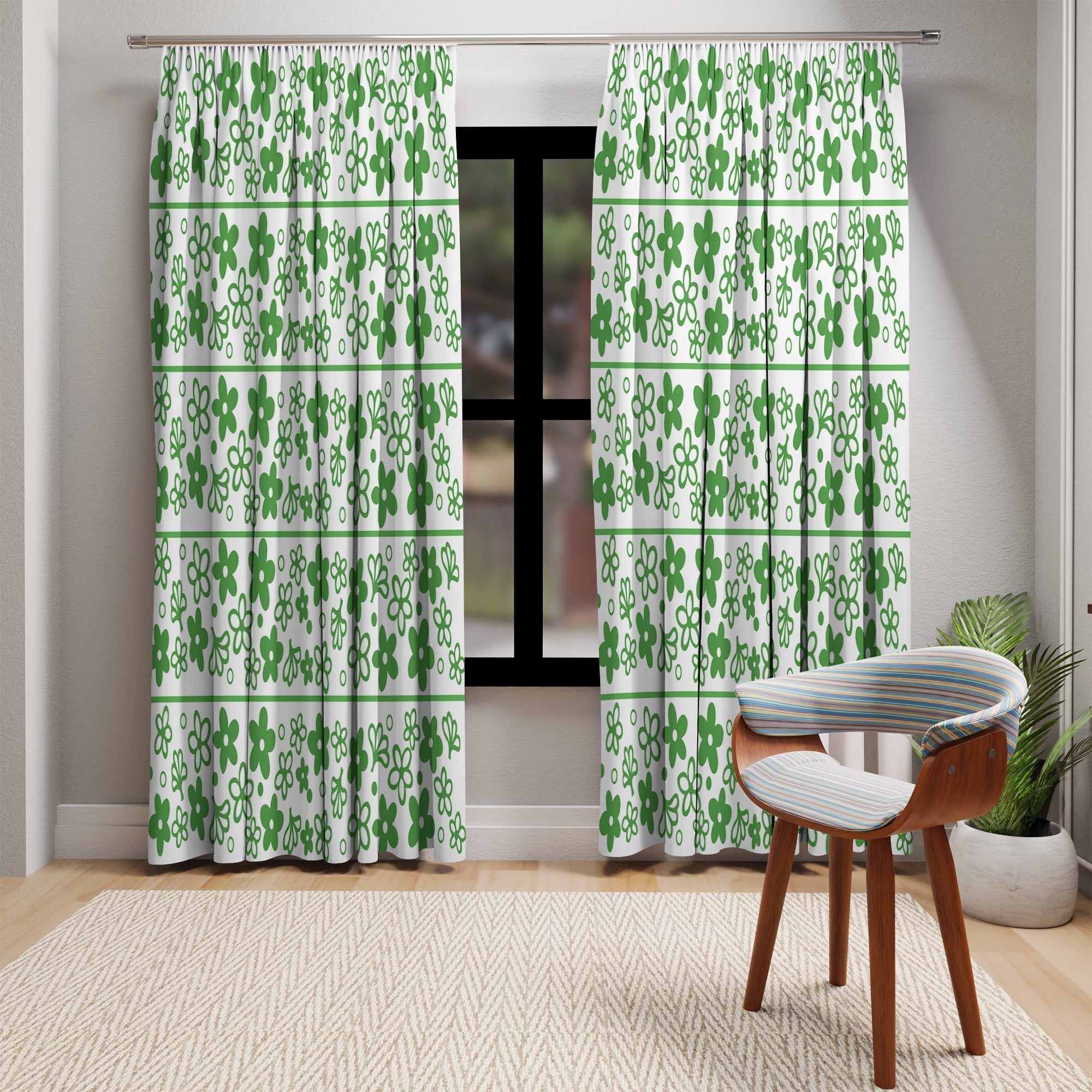 Kate McEnroe New York Vintage Pyrex Spring Blossom Blackout Curtains, Crazy Daisy Mid Century Window PanelsWindow Curtains22667369216671079067