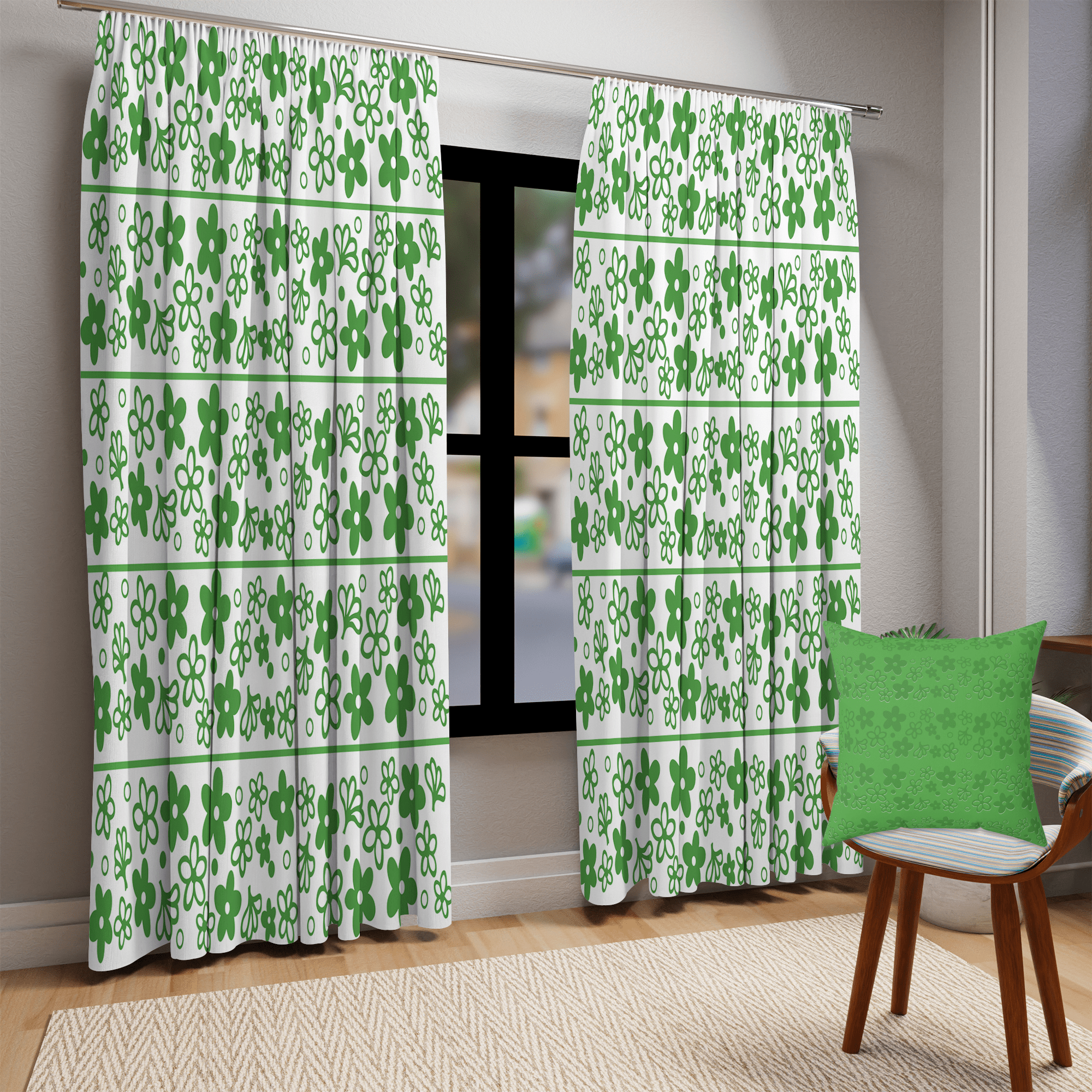 Kate McEnroe New York Vintage Pyrex Spring Blossom Blackout Curtains, Crazy Daisy Mid Century Window PanelsWindow Curtains22667369216671079067